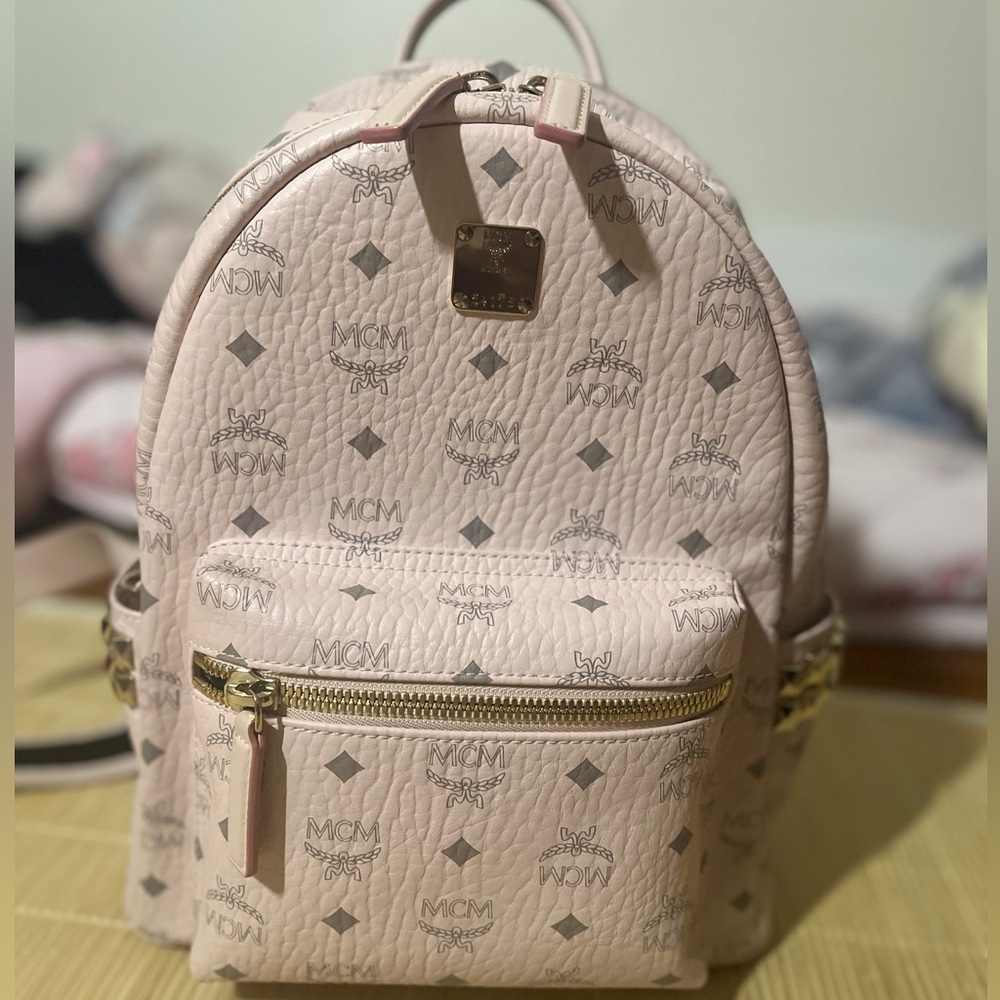 MCM LIGHT PINK STUDDED BACKPACK